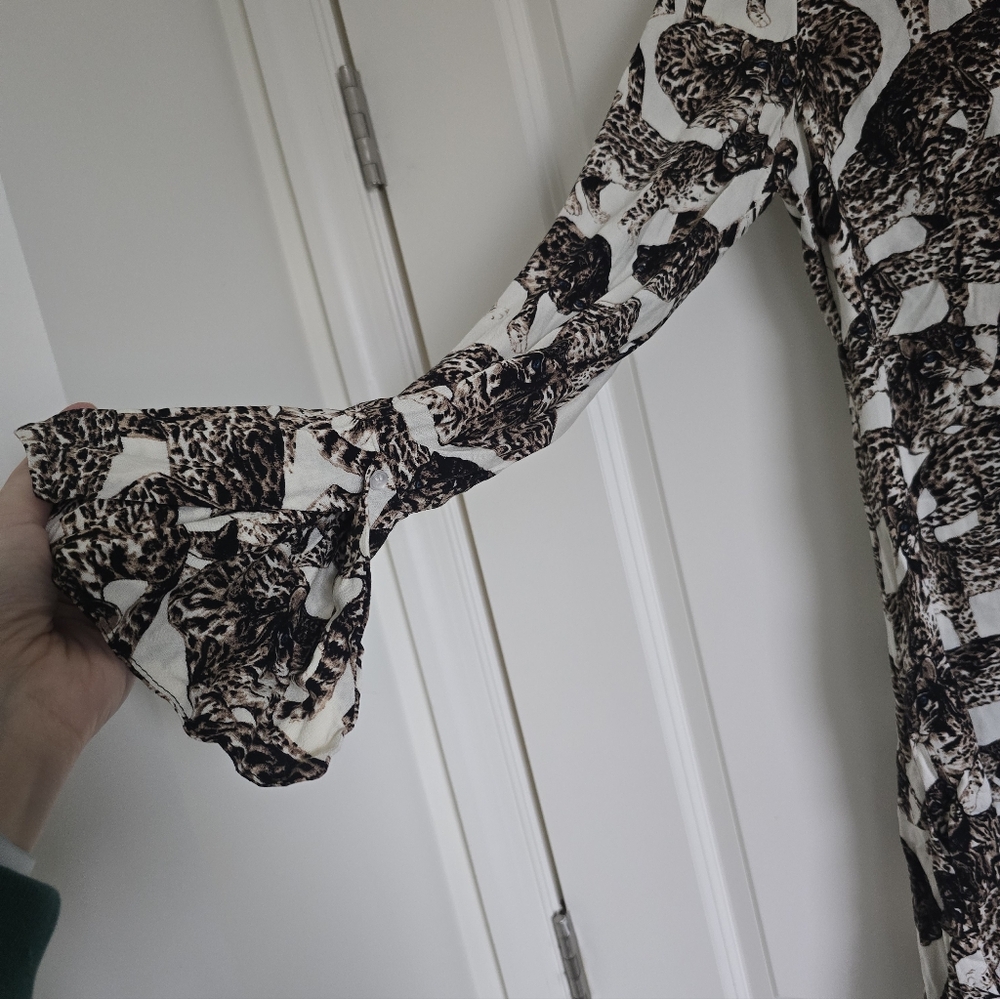 H&M Bengal Cat Print Novelty Dress Long Sleeve Animal Print EU 40 US 10 - Picture 15 of 16